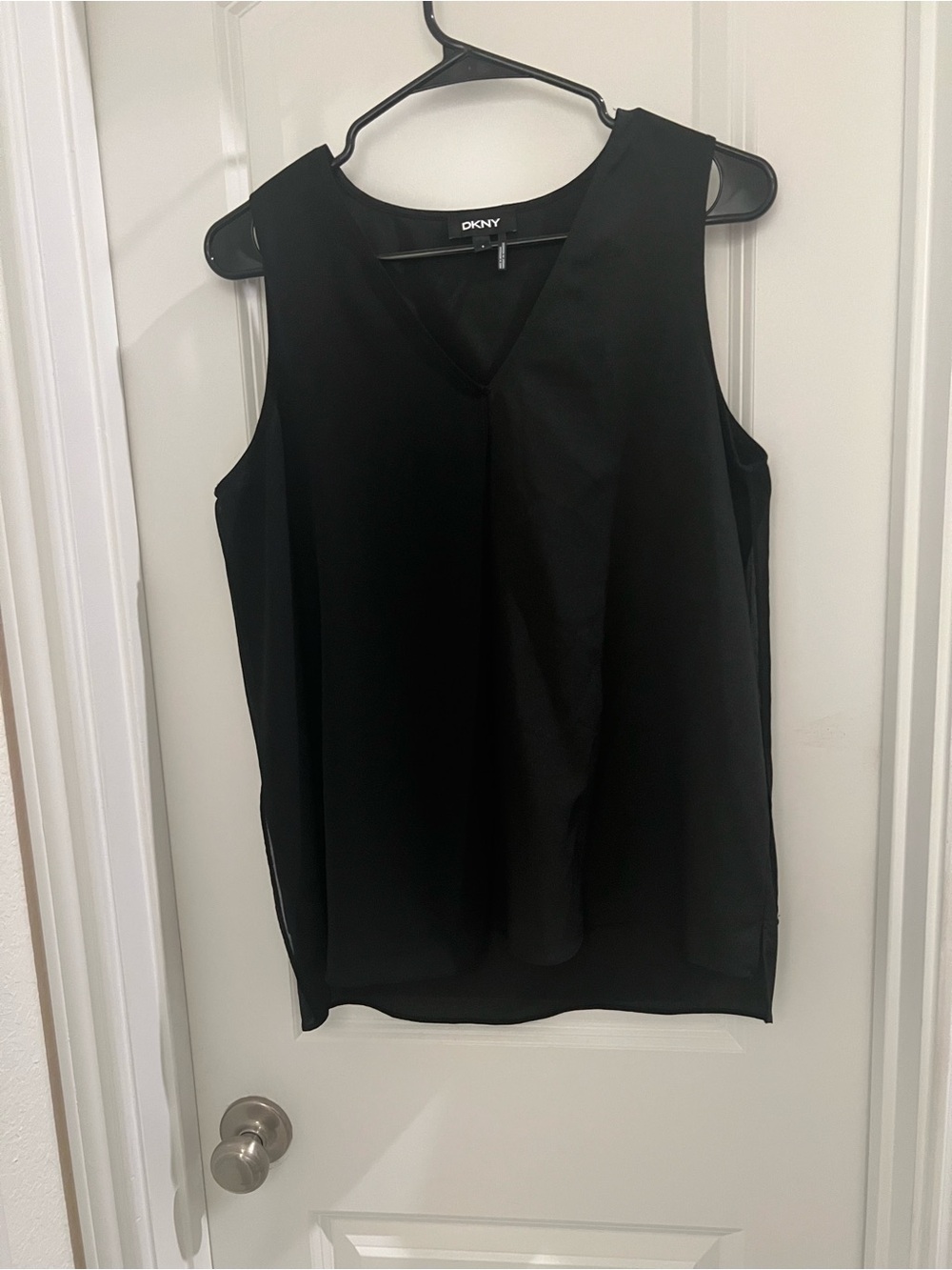 DKNY Black Sleeveless Layered Blouse V-Neck Sheer Overlay Size S
